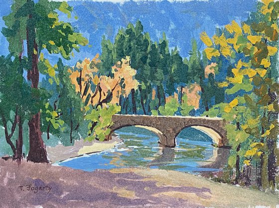 Bridge Over Merced River, Yosemite gouache miniature