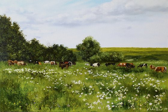 Summer Landscape Cow Meadow