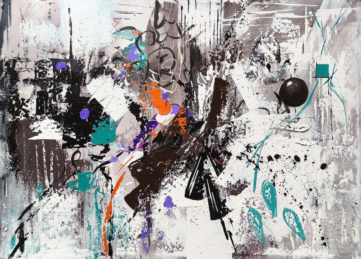 Abstract Oil Painting By Ruben Ghulyan, 39 X 28", Harmonized Disarray, Original Artwork