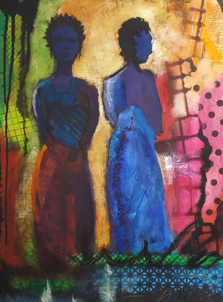 Abstract Portrait Oil Painting By Cathy Maiorano, 18 X 24, Tracks Of Our Tears, Original Artwork