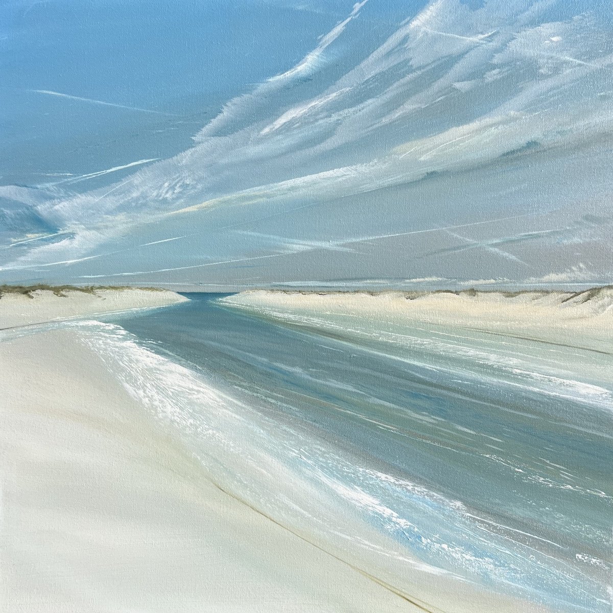 Impressionistic Landscape Oil Painting By Jane Skingley, 25 X 25, Blue Yonder, Original Artwork