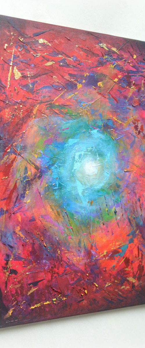 Glorious Universe - gold, red and blue by Lisa Mann