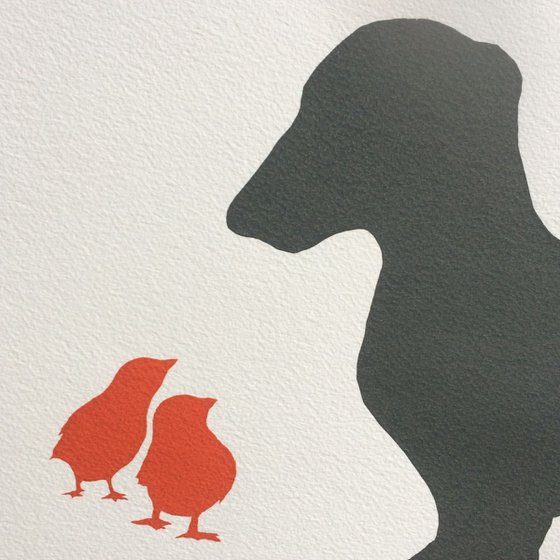 DACHSHUND AND CHICKS-unframed-FREE UK DELIVERY