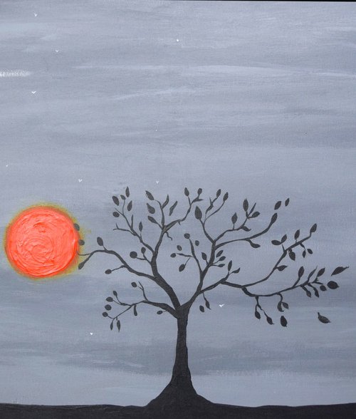 Grey Sky elephant, orange sun by Stuart Wright