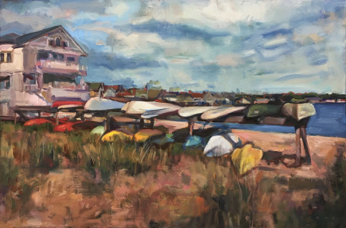 Impressionistic Landscape Oil Painting By Don Keene, 36 X 24, Toys In The Yard, Original Artwork