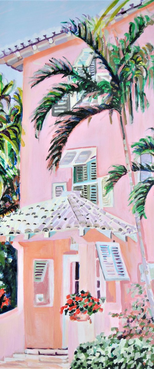 House with palm trees / 85 x 58.5 cm by Alexandra Djokic
