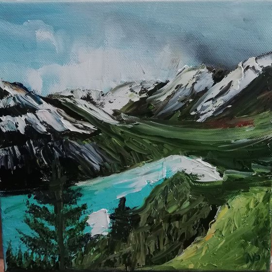 Fjords, Norway, original landscape oil painting, small gift idea, wall art