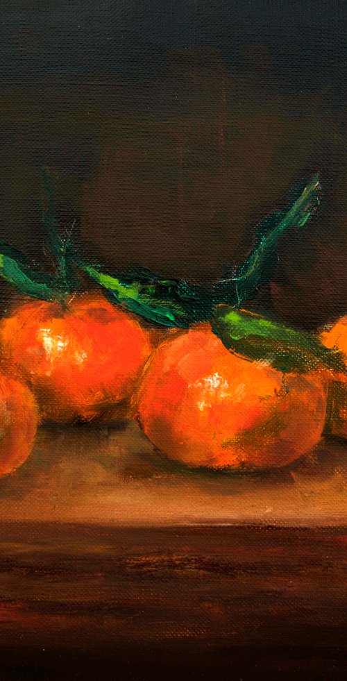 Clementines Kitchen wall art painting , Tangerines Still life, Fruit Oil painting on canvas by Anna Lubchik