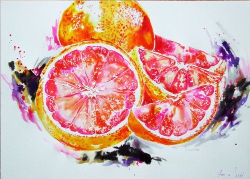 Grapefruits / Watercolor by Anna Sidi-Yacoub