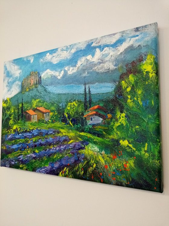 'LAVENDER FIELDS IN SAOU, DROME, FRANCE' - Acrylics Painting on Canvas