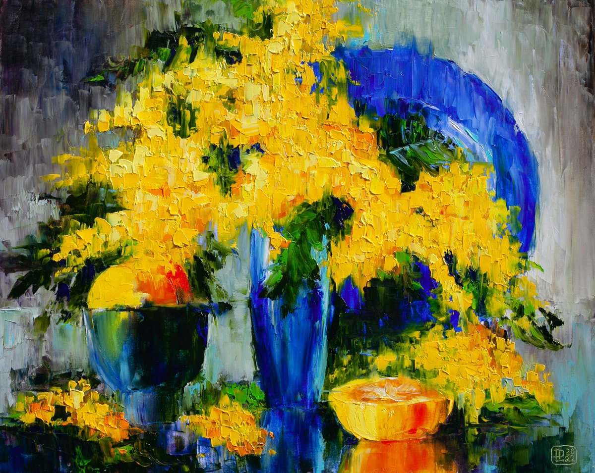 Mimosa on the Table FRAMED by Liudmila Pisliakova