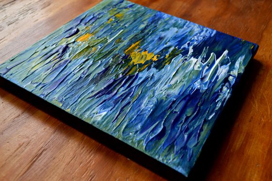 Reflection 3  - MINIATURE ABSTRACT ON EASEL PALETTE KNIFE READY TO HANG EXCLUSIVE ARTFINDER