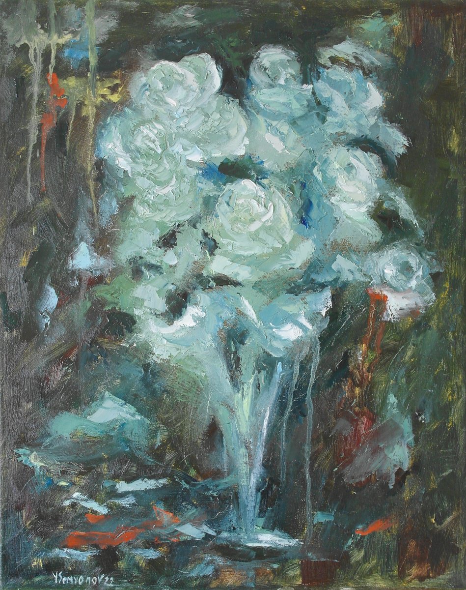Expressive Botanical Oil Painting By Juri Semjonov, 16 X 20", Mystical Bouquet, Original Artwork