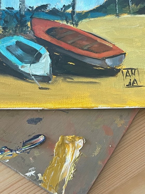 Twin Boats Under Palms