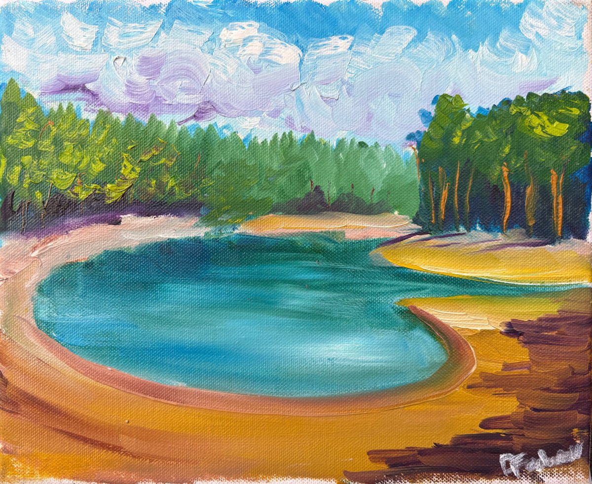 Impressionistic Landscape Oil Painting By Dmitry Fedorov, 12 X 9, Lake In The Forest. Pleinair, Original Artwork