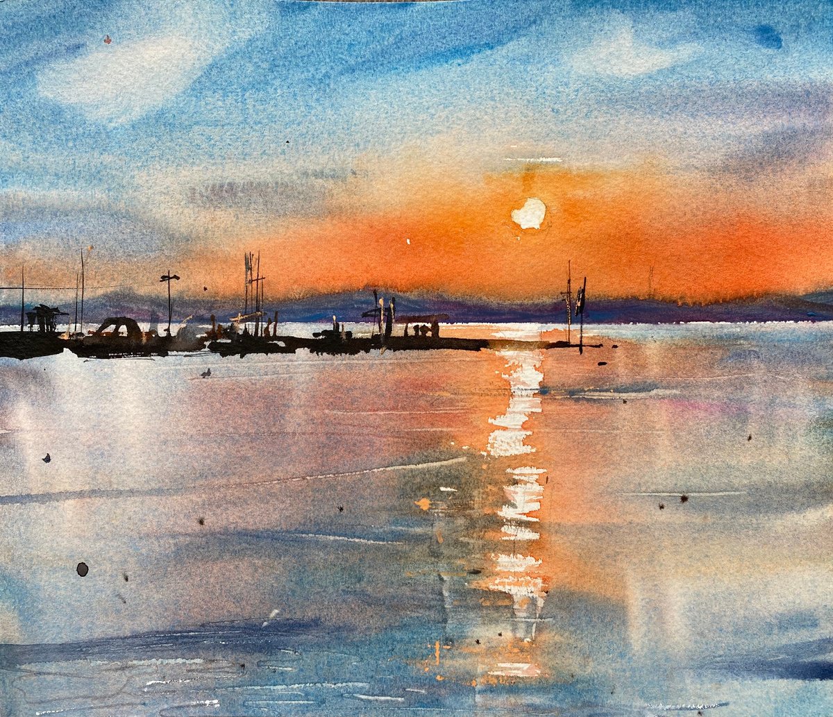 Sunset at the lake- original landscape by Anna Boginskaia