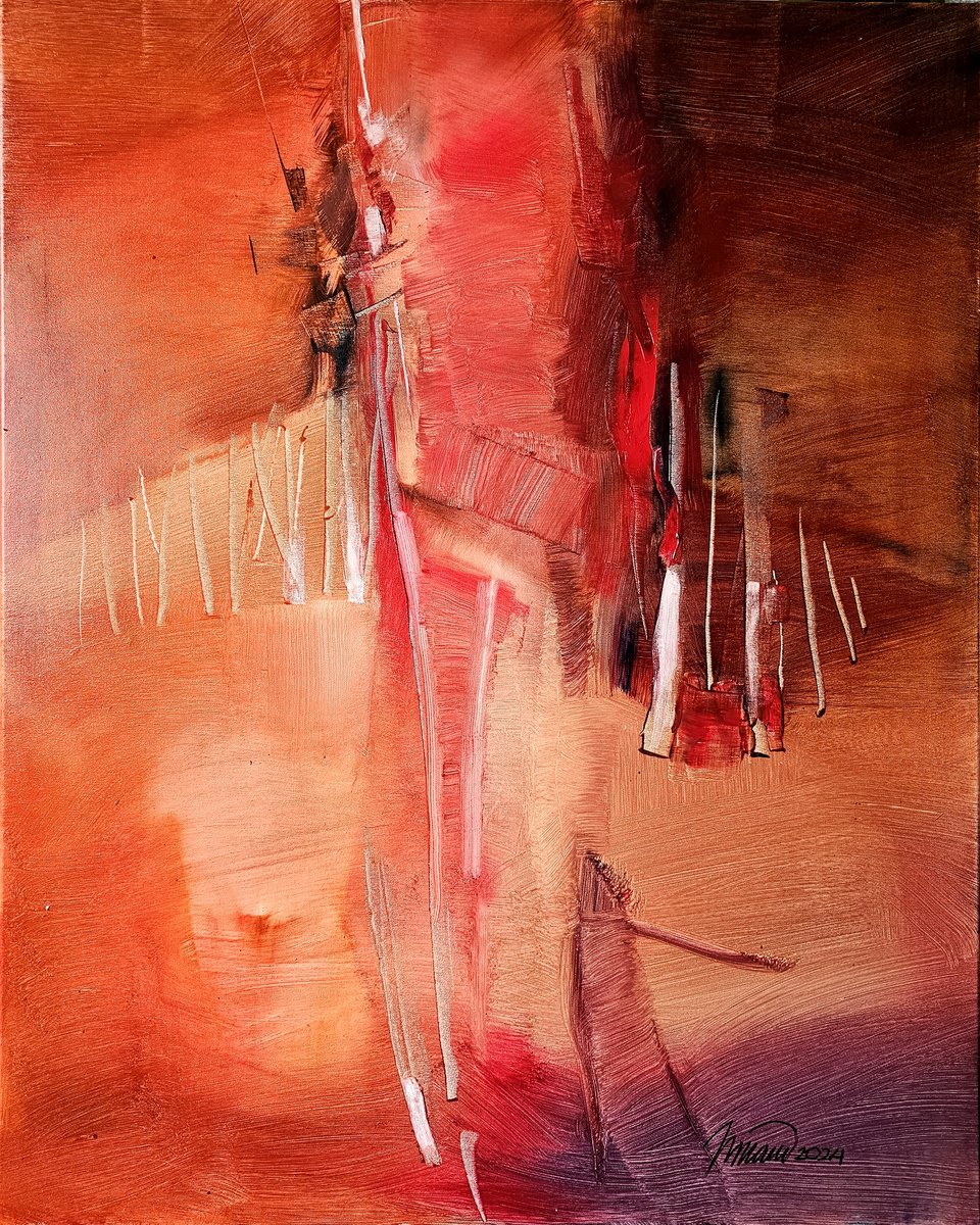 Abstract Oil Painting By Taidakov Nikolai, 31 X 39", Stuffy Night, Original Artwork