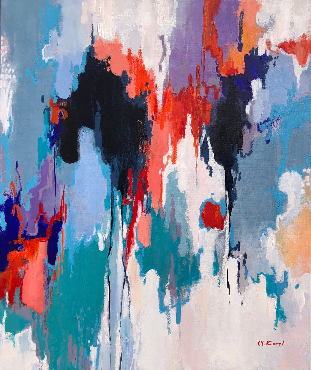 Abstract Acrylic Painting By Ulyana Korol, 20 X 24", Sunset Over The Sea, Original Artwork