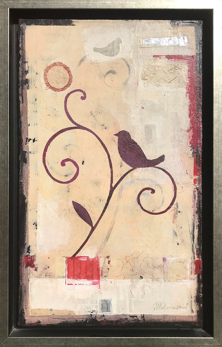 Painting , Birds On Branches 2 By Marcello Carrozzini, 15 X 22, Artwork For Sale On Artfinder