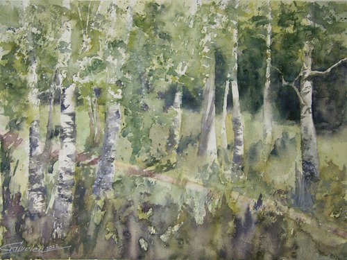 landscape with birch by Elena Gaivoronskaia