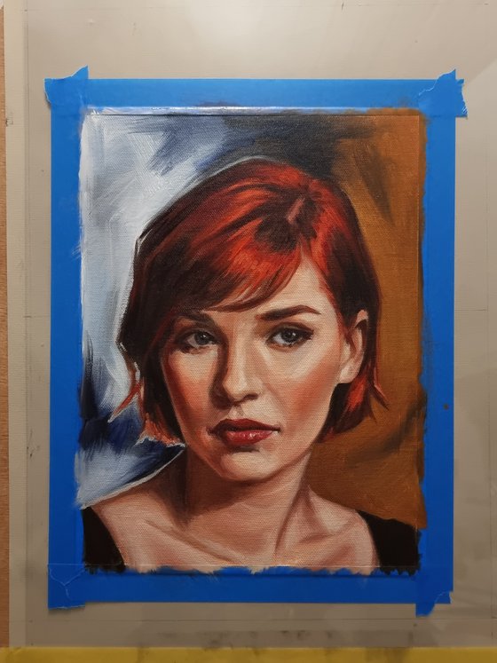 Oil portrait 0823-002, Red haired young woman