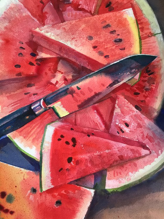 Still life with watermelon. Red fruit