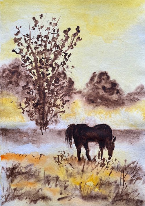 Horse in the mist by Halyna Kirichenko
