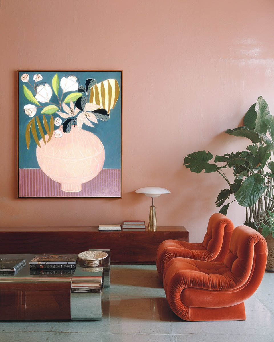 Abstract Botanical Painting By Marisa Anon, 32 X 39", Spanish Springtime, Original Artwork