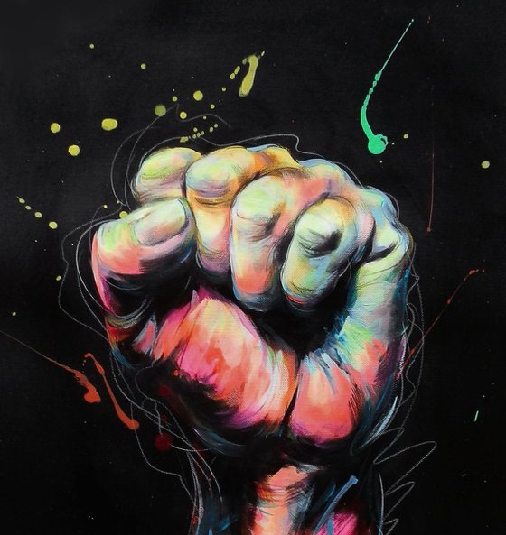 "Victory" fist male hand modern pop art abstract painting