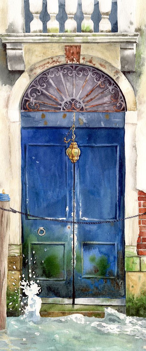 RESERVED - Blue Door on the Ca by Olga Beliaeva Watercolour