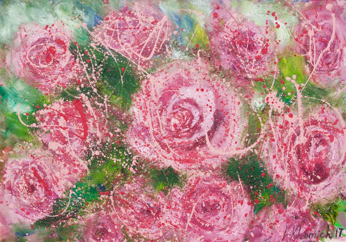Flowers Painting 70x100cm.Sale! Abstract Art by Leo Khomich