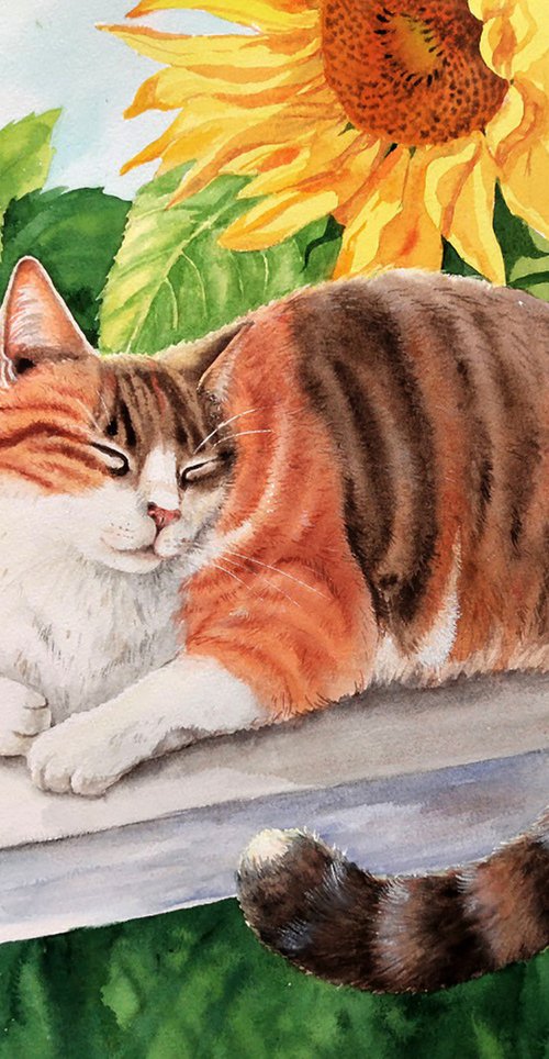 Calico Cat - tricolor cat - mo by Olga Beliaeva Watercolour