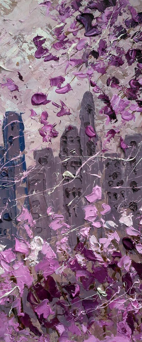 NYC Spring Painting Cityscape Original Art New York Small Oil Artwork Impasto Palette Knife Wall Art 8 by 10" by Halyna Kirichenko by Halyna Kirichenko