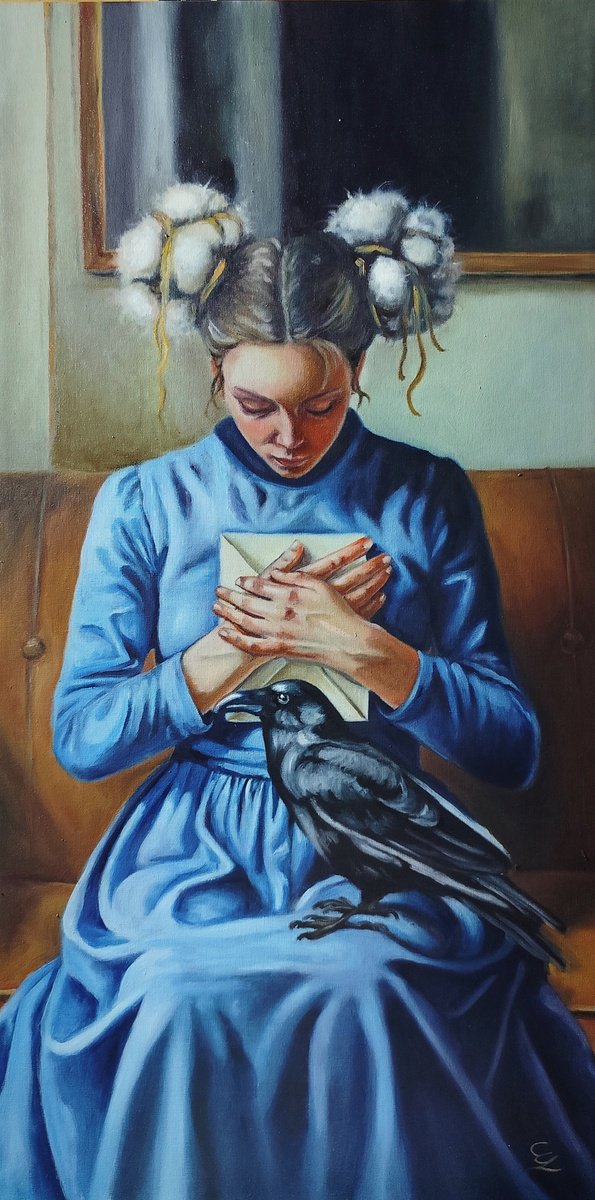 Surrealistic Portrait Oil Painting By Veronica Ciccarese, 12 X 24", Words Of Butter, Original Artwork