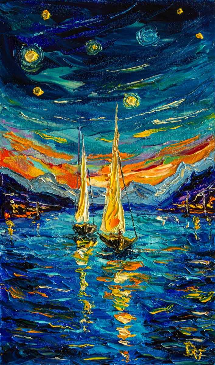 Impressionistic Landscape Oil Painting By Vladyslav Durniev, 12 X 20", Sailing Dreams, Original Artwork