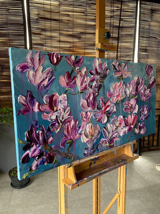 Magnolia Blossoms on Blue