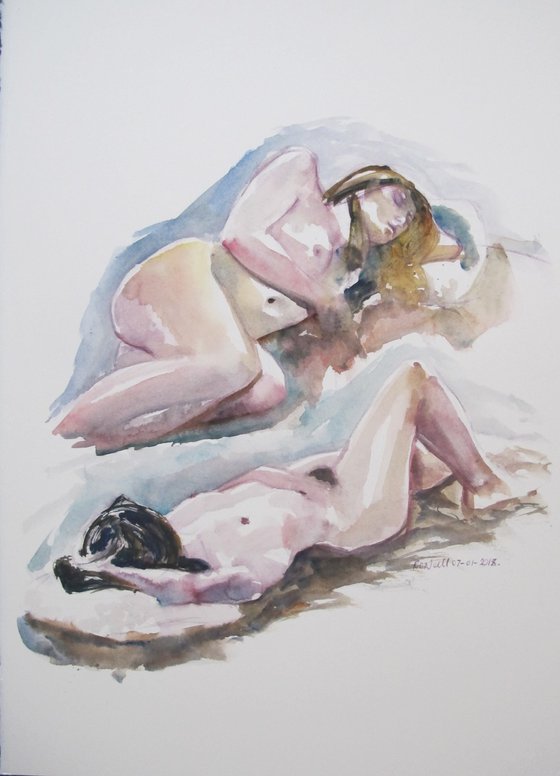 reclining female nude 2 poses