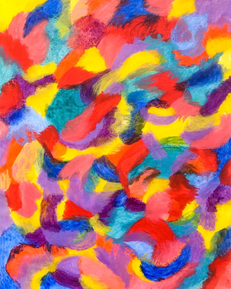 Organic Abstract Acrylic Painting By Josephine Window, 19 X 23", Palette-Fleeting Impressions, Original Artwork