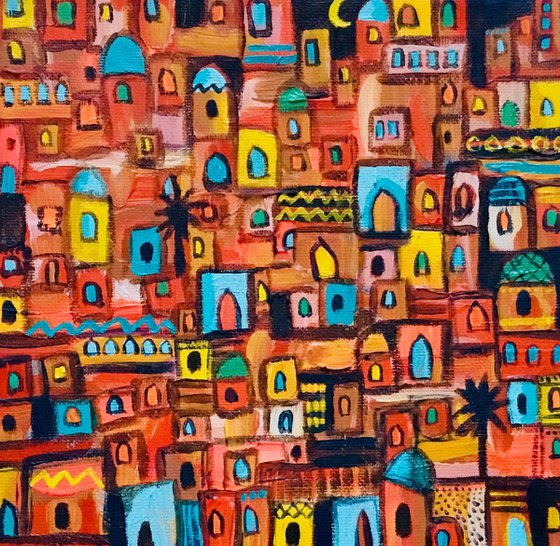 Moroccan Moon, acrylic abstract canvas painting