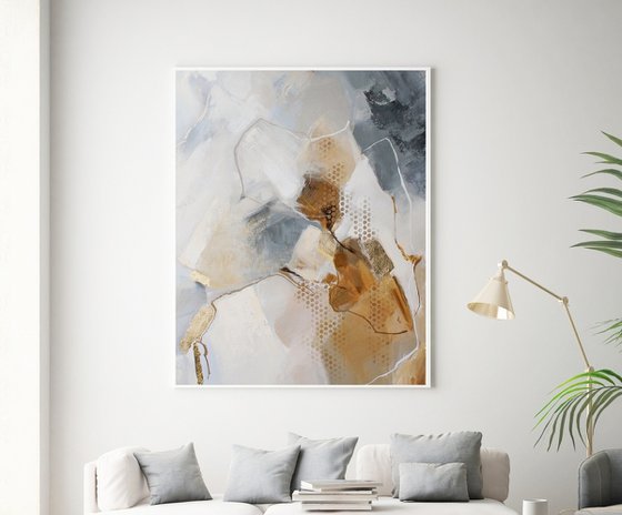 "Seclusion" Brown blue gray abstract art