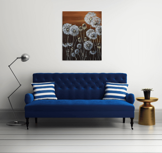 Dandelions II- EXTRA LARGE  Impressionistic Home decor Painting