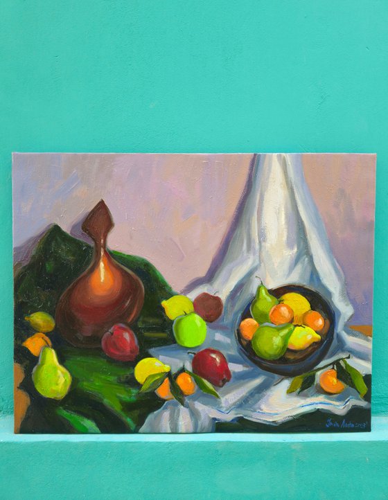 Still life with fruits and pears