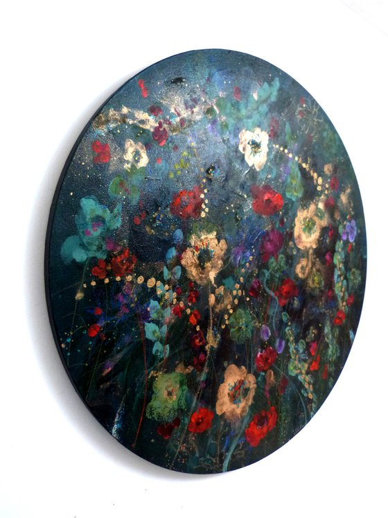 "Flower waves". Tondo round canvas 60cm.