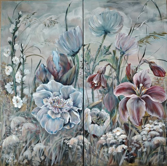 The Friendly Flower Family. Diptych.