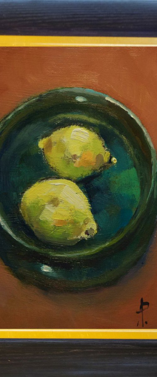 Two Lemons in Green Bowl by Andre Pallat