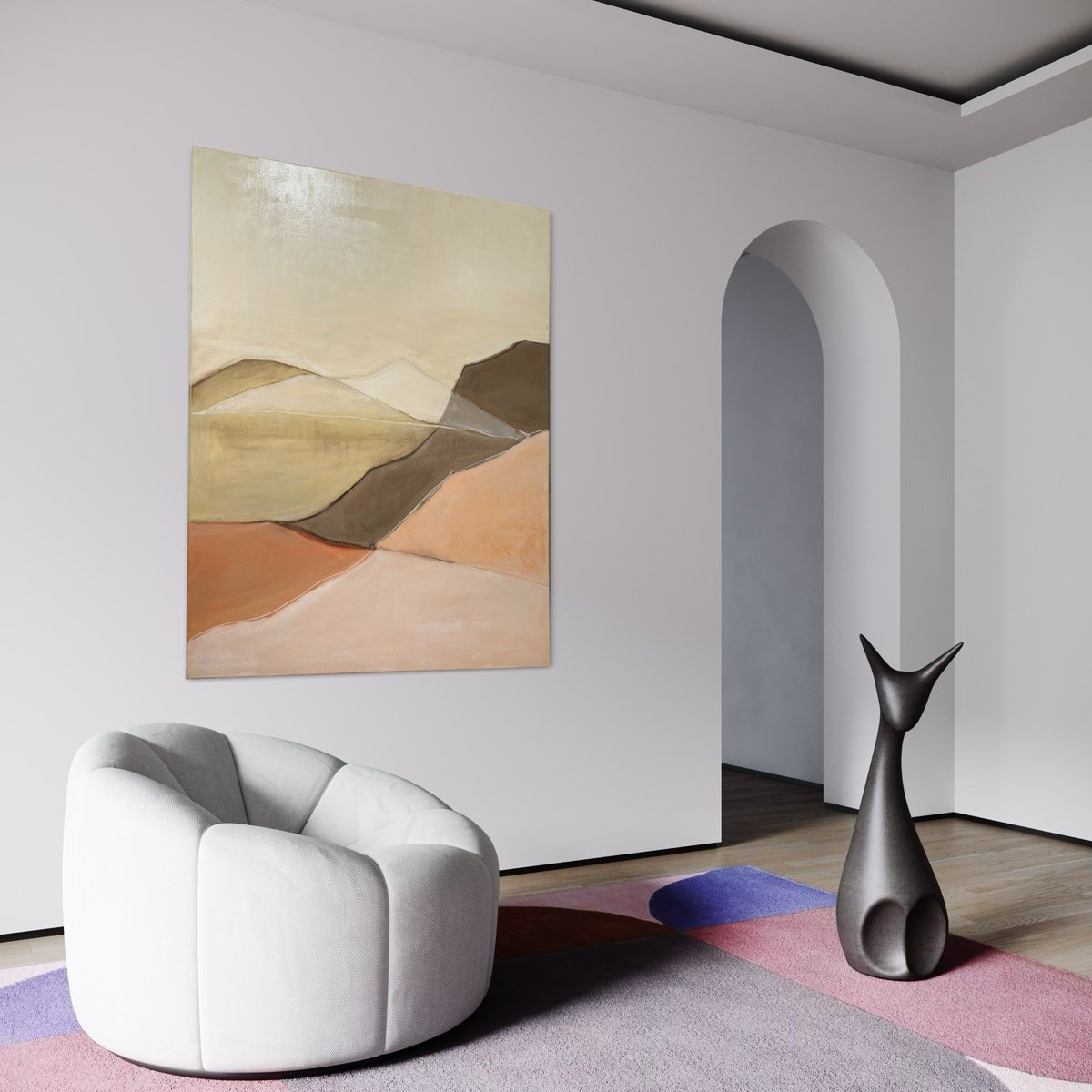 Abstract Landscape Oil Painting By Marilina Marchica, 35 X 46", Geometric Landscape, Original Artwork