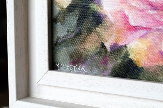 "Romantic rose" - small size FRAMED - mixed media on canvas