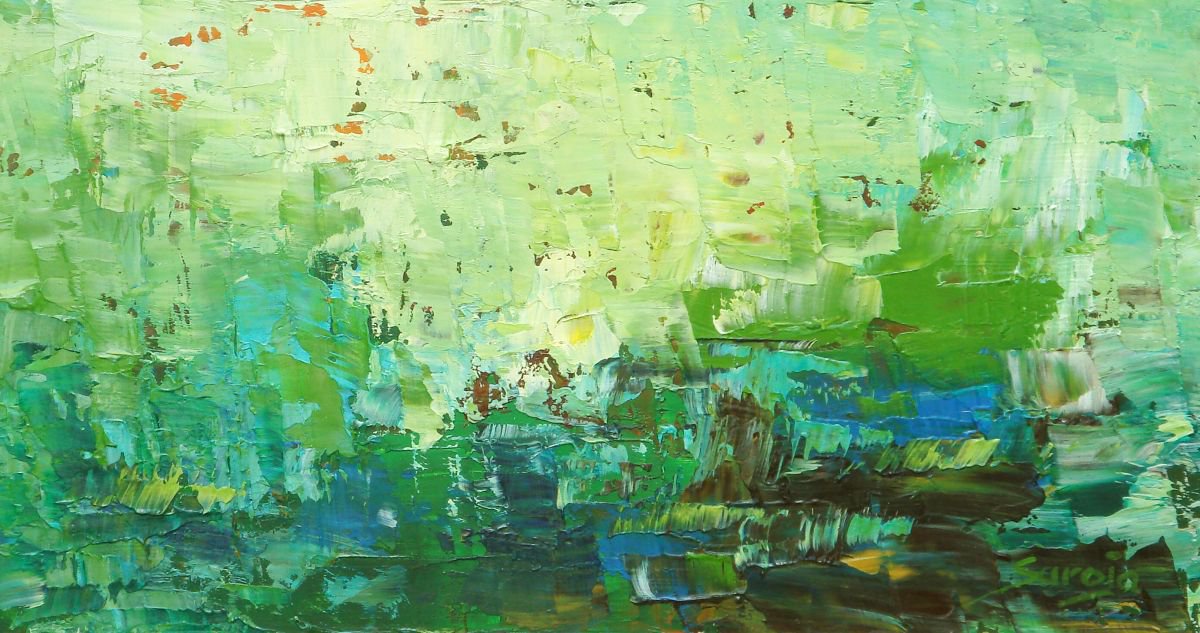 Abstract Landscape Oil Painting By Saroja Van Der Stegen, 11 X 6", Forest Colos 2 (Ref#:1136-W), Original Artwork