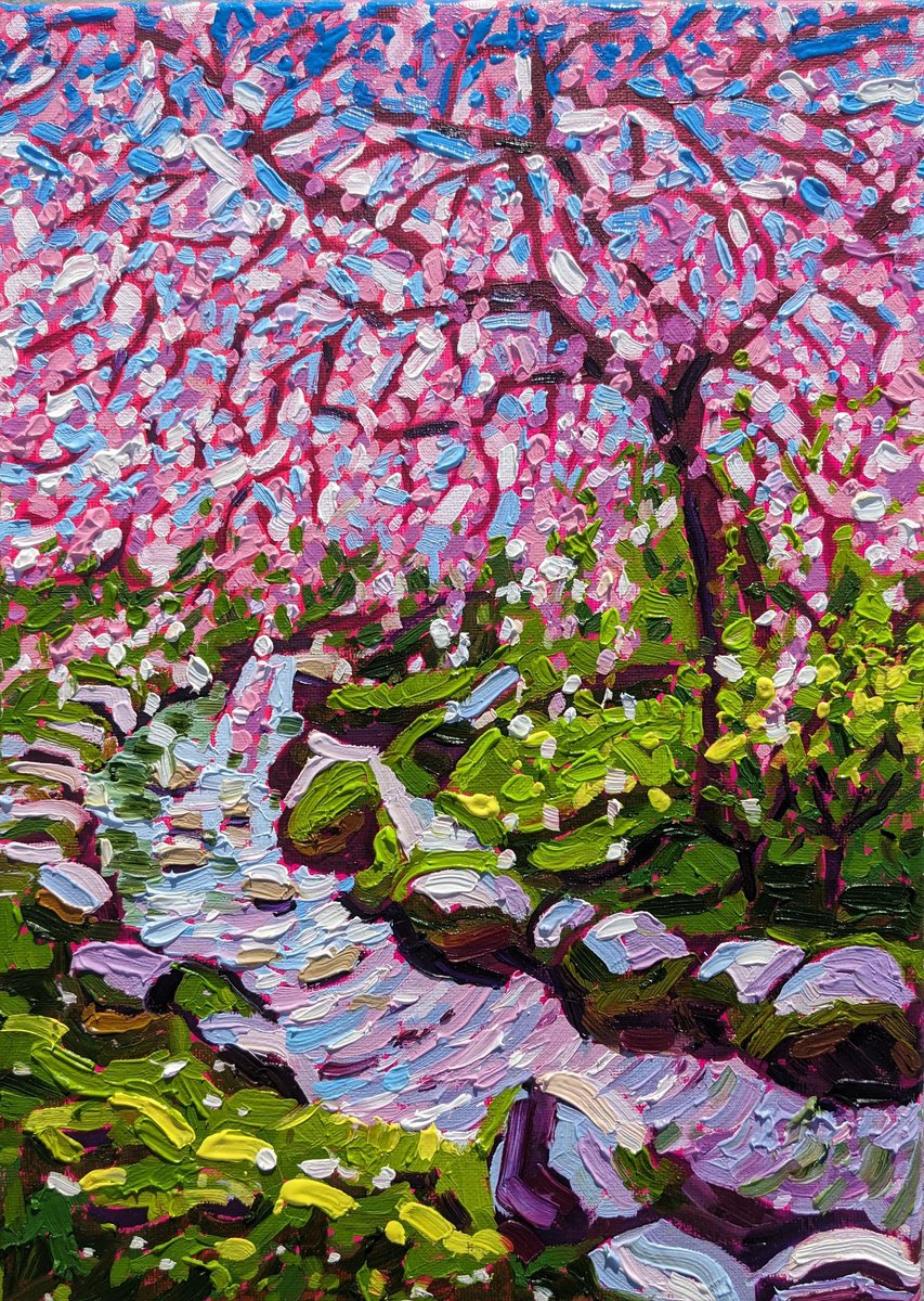 Impressionistic Botanical Oil Painting By Irinagoldenfish, 10 X 14, Pinc Cherry, Original Artwork