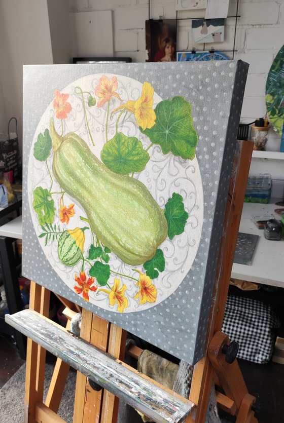 Butter pumpkin and nasturtiums